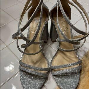 Jessica Simpson Glittery Silver Strappy Heels
